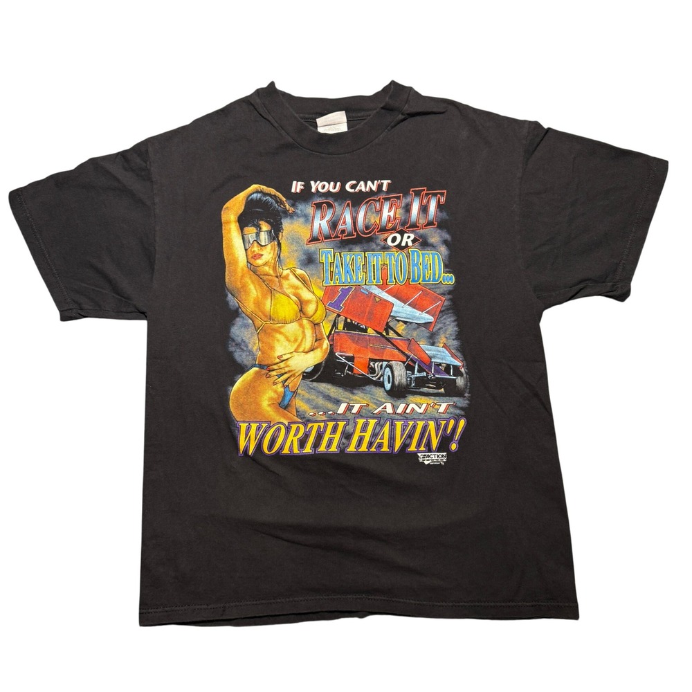 Vintage 1994 Action Racing Dirt Track T-Shirt Large Black